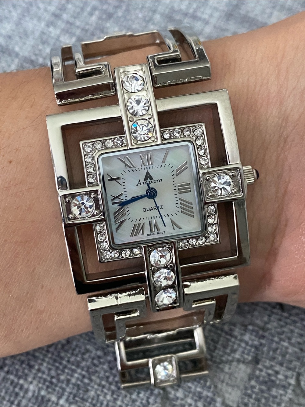 Silver-Tone Crystal Accent Women's Bracelet Watch